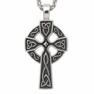 Elegant Celtic Silver Toned Cross Pendant Necklace